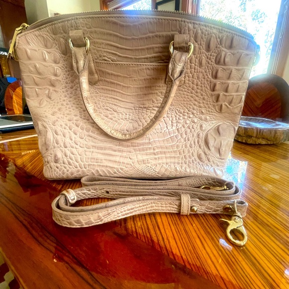 Brahmin Duxbury Riviera Melbourne Satchel Croc embossed clay color leather
